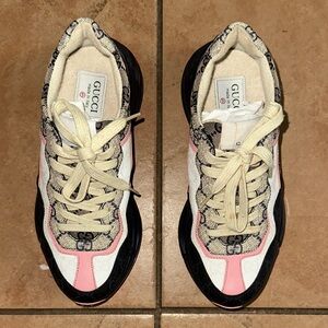 Gucci Rhyton Sneakers in Pink, Black, and Cream
